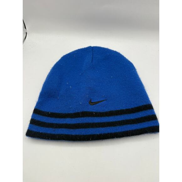 Nike Reversible Beanie Hat Blue Black Knit Swoosh Logo Holiday Winter Snow OSFA - Picture 1 of 3